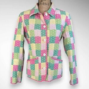 DAVID BROOKS Vintage Colorful Reversible Patchwork Quilted Jacket Small | EUC